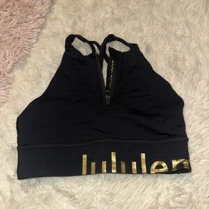 LULULEMON Energy High Neck Gold Logo Graphic Longline Zip Front